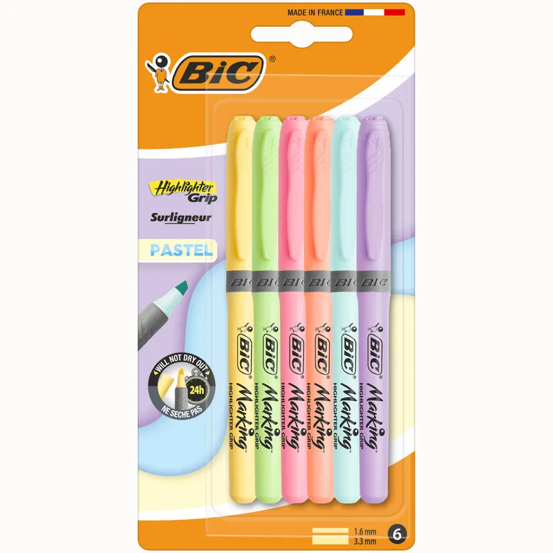 BIC Highlighter Grip Pastel Zakreślacze Mazaki Pastelowe 6 Sztuk