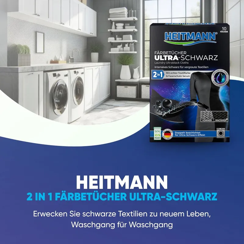 HEITMANN Ultra Schwarz 2IN1 Chusteczki Odnawiające Czerń 12 szt