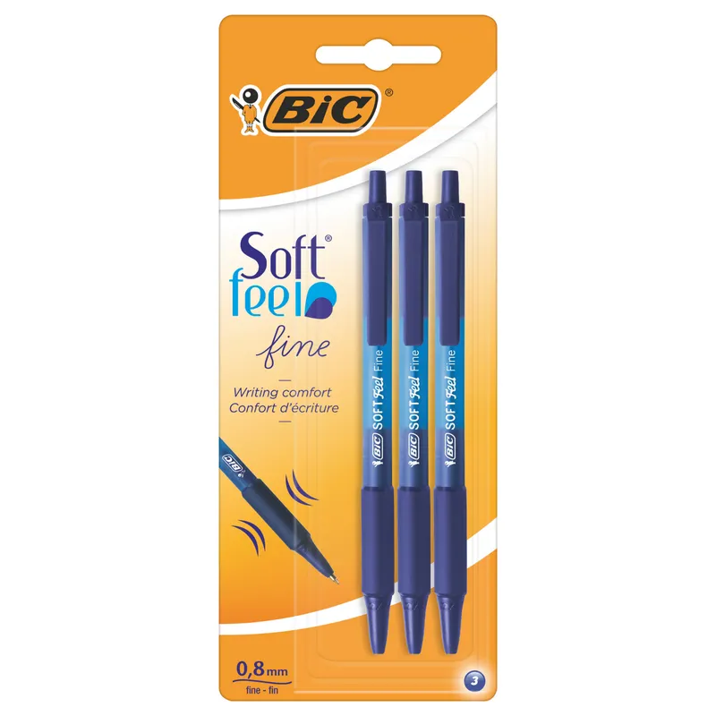 BIC Soft Feel Długopis 3 Sztuki - Niebieski