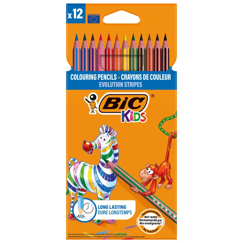 BIC Kids Evolution Stripes ECO Kredki Ołówkowe Pudełko 12 Sztuk