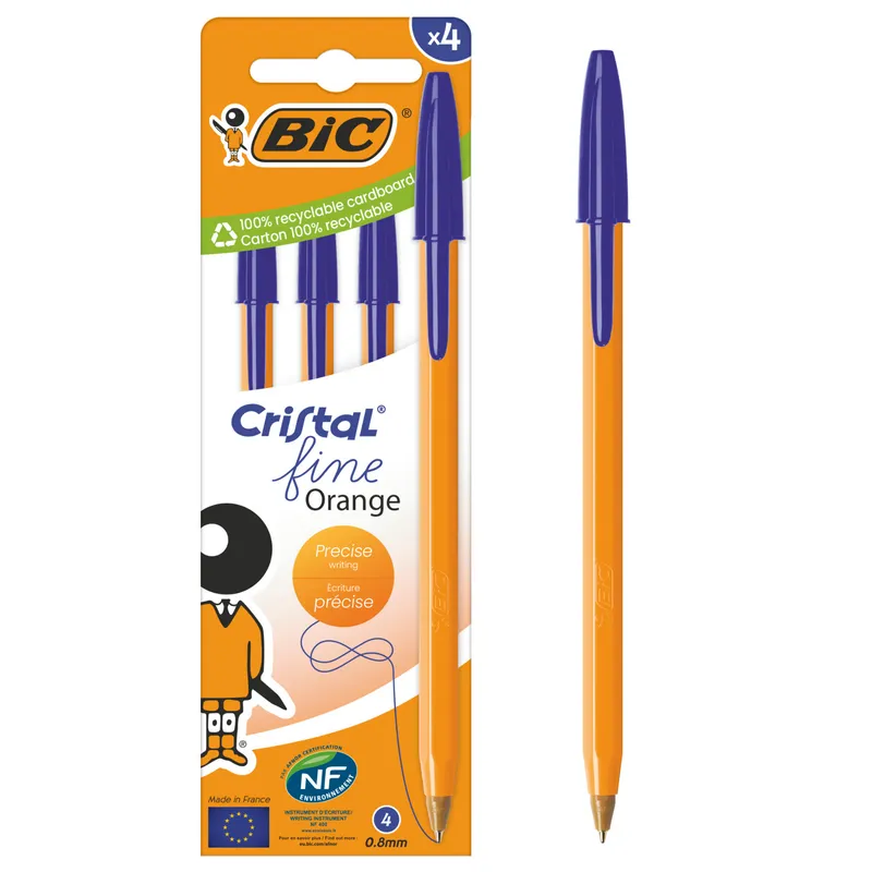BIC Cristal Fine Orange Długopis 4 Sztuki - Niebieski