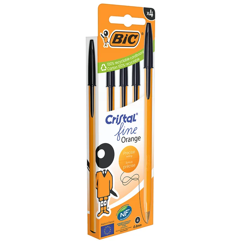 BIC Cristal Fine Orange Długopis 4 Sztuki - Czarny