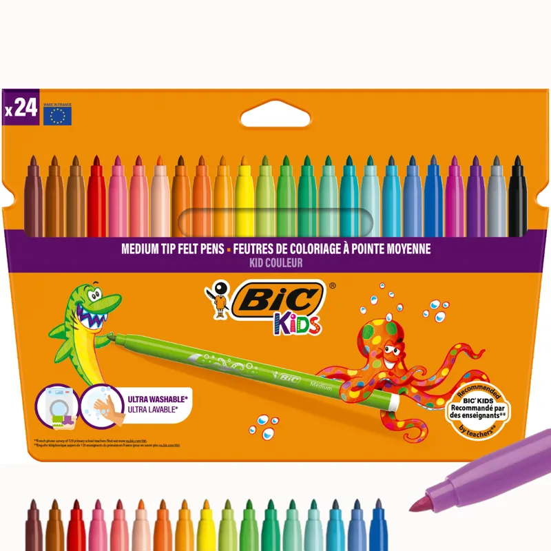BIC Kids Kid Couleur Flamastry Mazaki Pisaki Zmywalne Wodne 24 Kolory