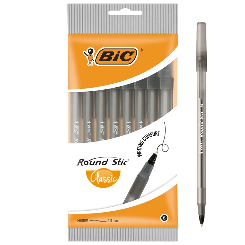 BIC Round Stic Classic Długopis 8 Sztuk - Czarny