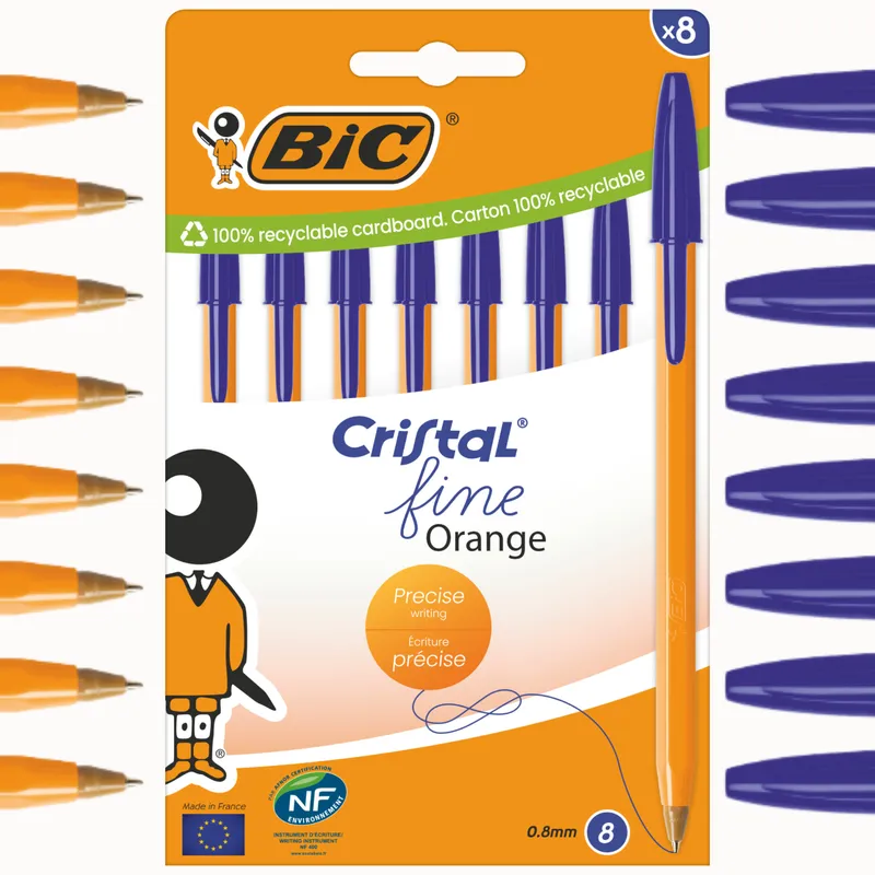 BIC Cristal Fine Orange Długopis 8 Sztuk - Niebieski