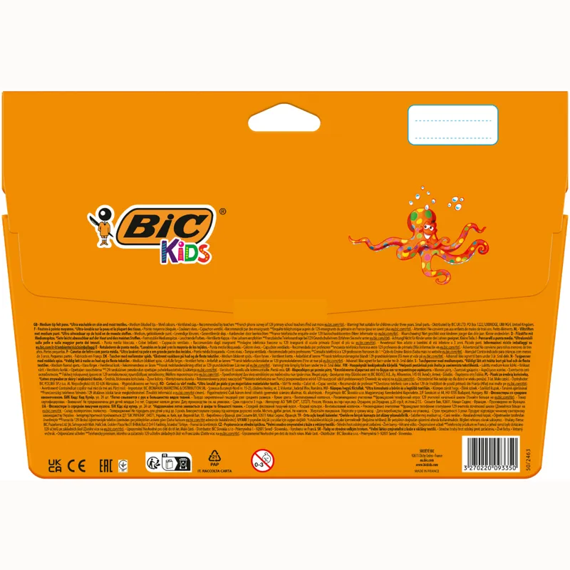 BIC Kids Kid Couleur Flamastry Mazaki Pisaki Zmywalne Wodne 24 Kolory