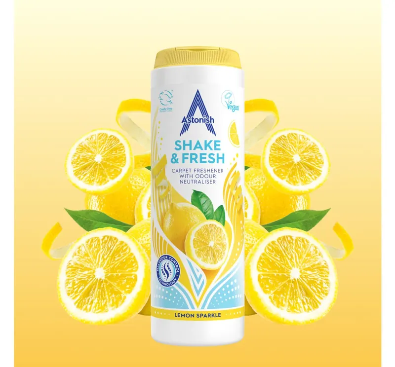 ASTONISH Shake & Fresh Odświeżacz Do Dywanów Lemon Sparkle 350 g