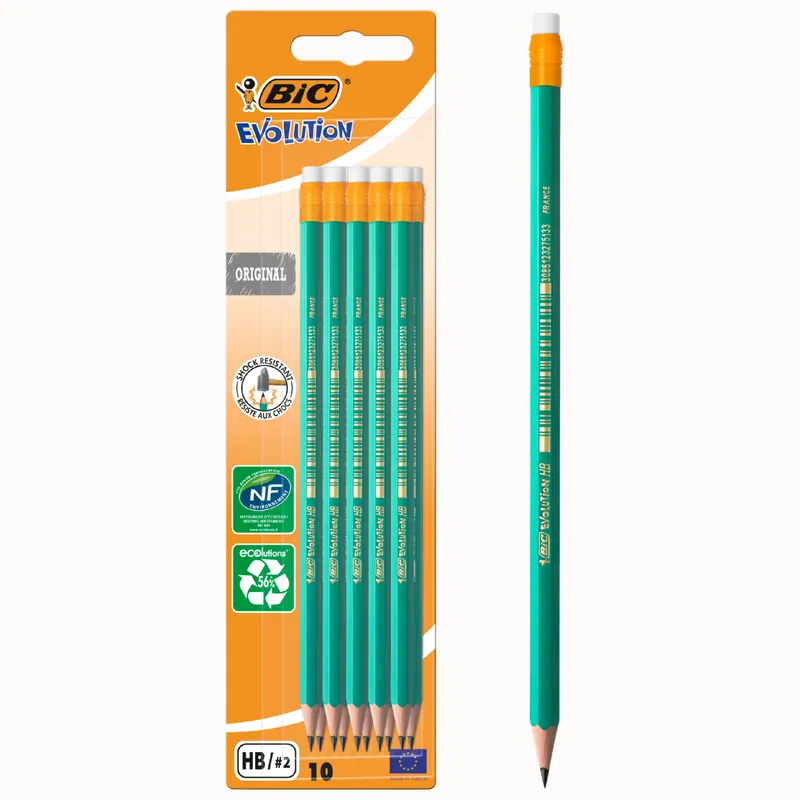BIC Evolution Original ECOlutions HB Ołówek Z Gumką Blister 10 Sztuk
