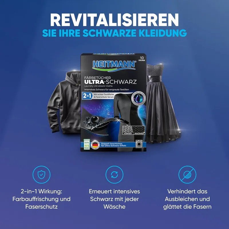 HEITMANN Ultra Schwarz 2IN1 Chusteczki Odnawiające Czerń 12 szt