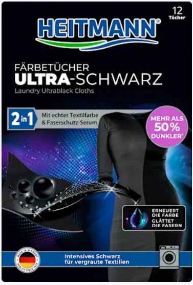 HEITMANN Ultra Schwarz 2IN1 Chusteczki Odnawiające Czerń 12 szt