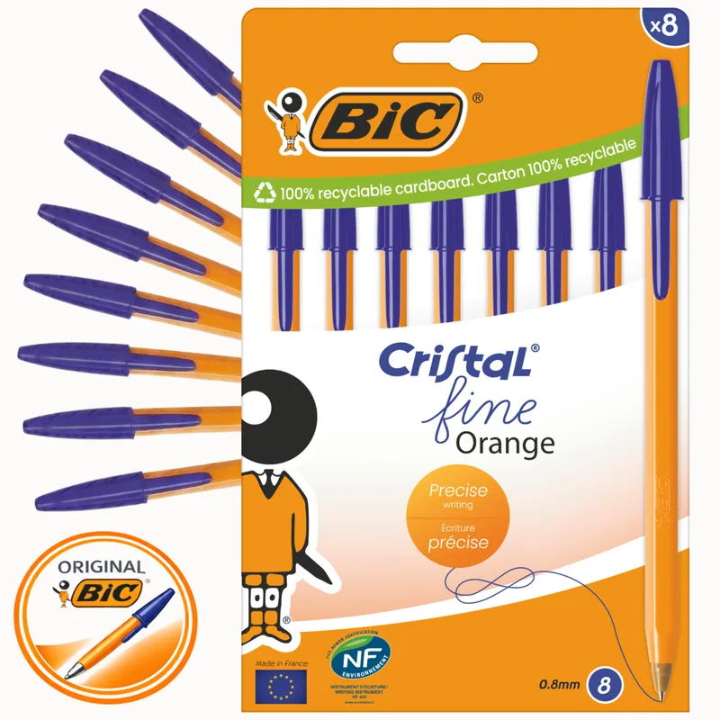 BIC Cristal Fine Orange Długopis 8 Sztuk - Niebieski