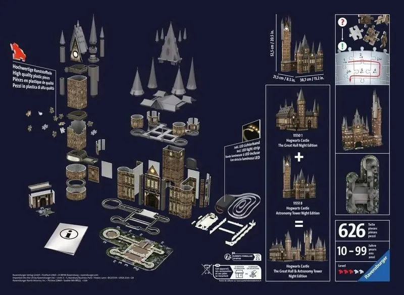 Puzzle 3D Zamek Hogwarts Wieża 540 Elementów RAVENSBURGER 11551