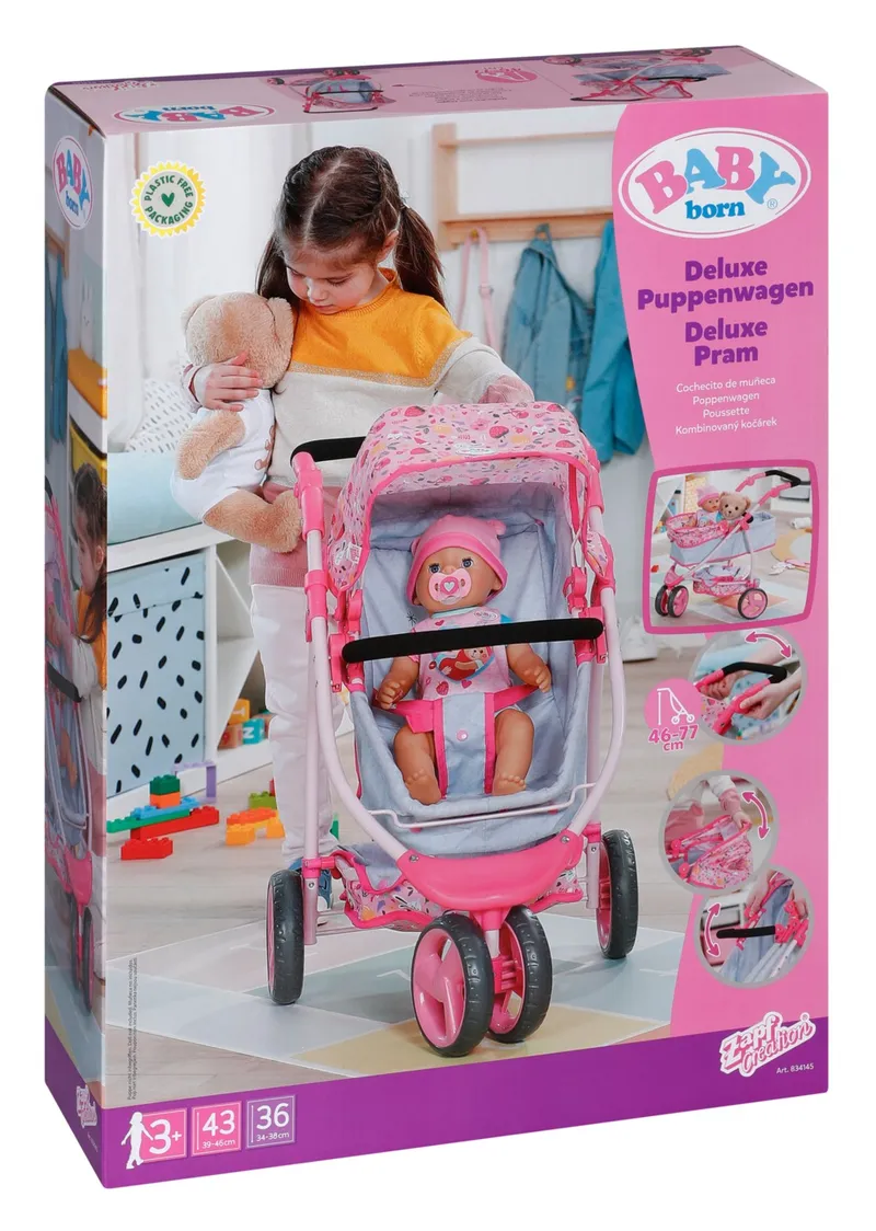 Baby Born Deluxe Wózek Dla Lalek Składany Z Akcesoriami - Różowy