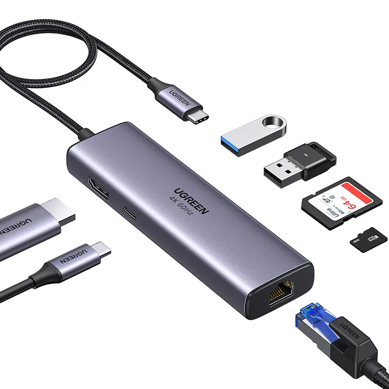 Hub / Adapter USB-C UGREEN CM512 2X USB 3.0 HDMI 4K RJ45 SD/TF PD