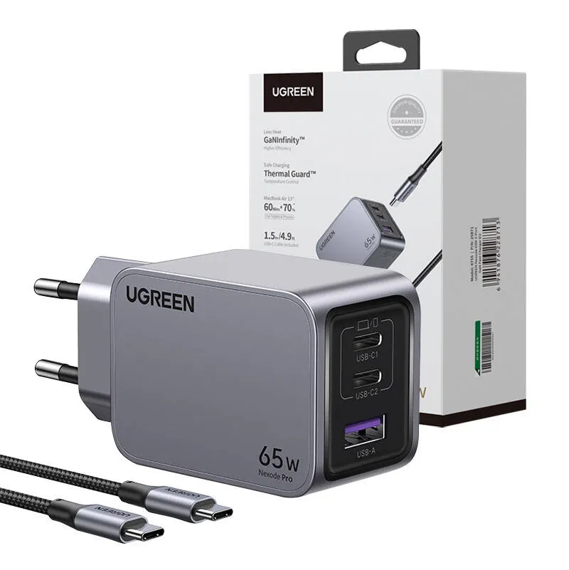 Ładowarka Sieciowa UGREEN Nexode Pro 65W USB-A+2XUSB-C + USB-C 1.5m