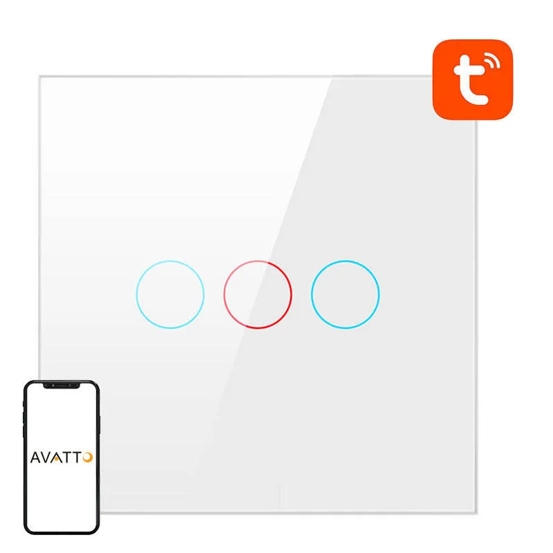 Włącznik Światła AVATTO TS02-EU-W3 Wi-Fi 3-KANAŁOWY - Biały