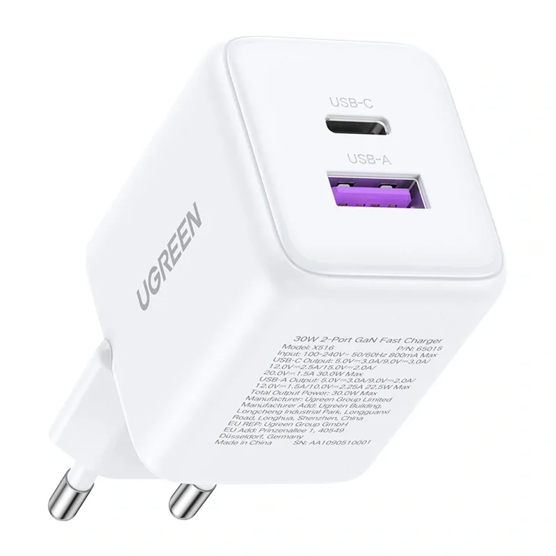 Ładowarka Sieciowa UGREEN X516 USB + USB-C GaN 30W - Biała