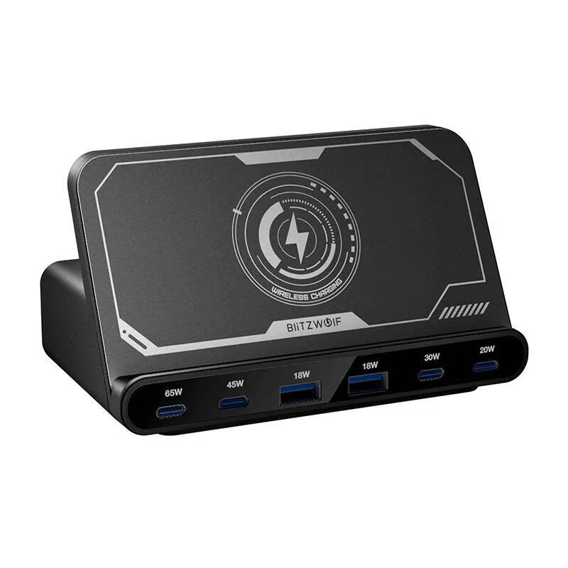 Ładowarka Sieciowa BLITZWOLF BW-S27 160W 6 Portów Qi 15W - Czarna