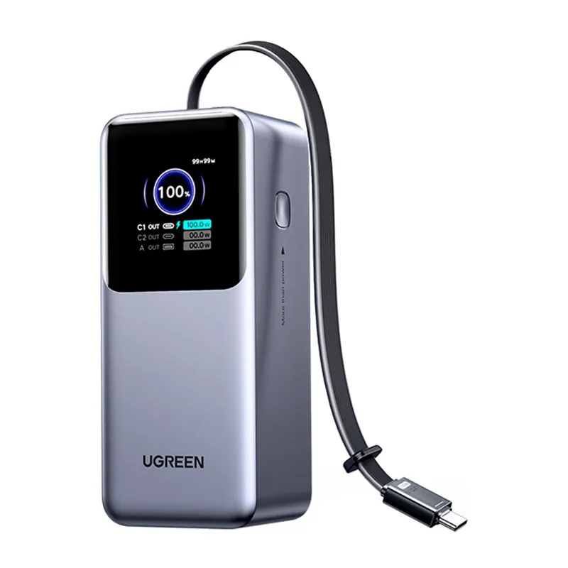 Powerbank UGREEN 20000mAh 165W USB-C Z Wbudowanym Kablem - Szary