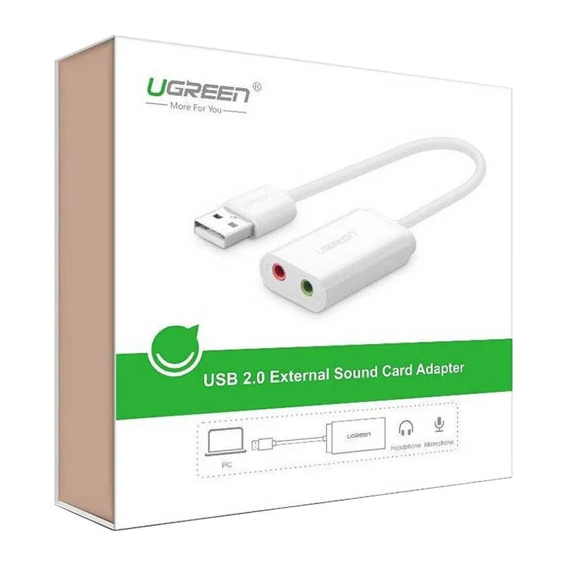 Karta Dźwiękowa USB UGREEN US205 15cm - Biała