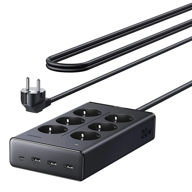 Listwa Zasilająca UGREEN S622 6 Gniazd 20W USB-C 1,5m - Czarna