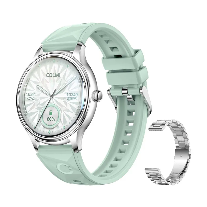 Smartwatch COLMI L28 Ze Stalową Bransoletą Ekran AMOLED - Srebrno-Zielony
