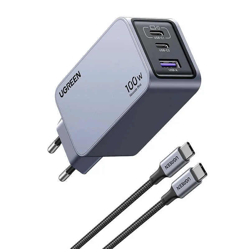 Ładowarka Sieciowa UGREEN Nexode Pro 100W USB-A 2XUSB-C - Szara