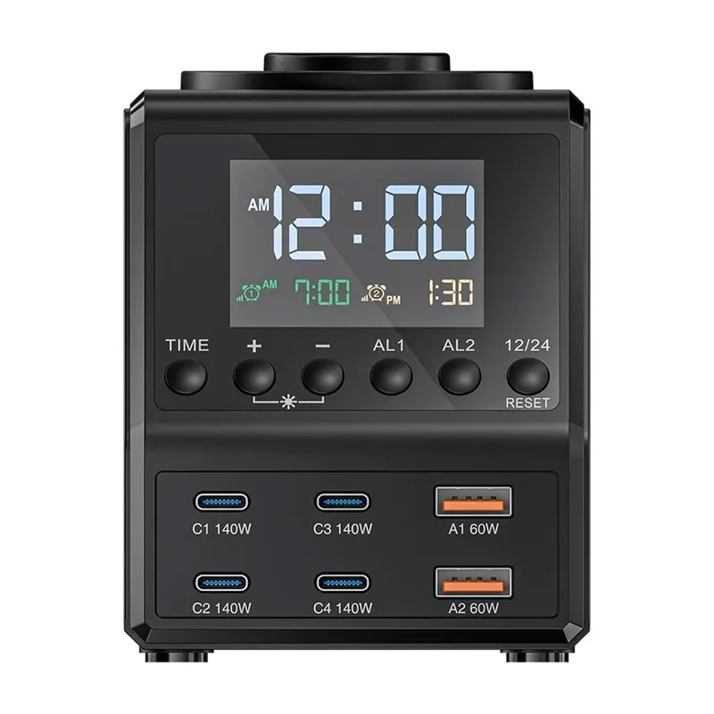 Budzik BLITZWOLF BW-FW10 Z Ładowarką 240W 2XUSB-A 4XUSB-C - Czarny