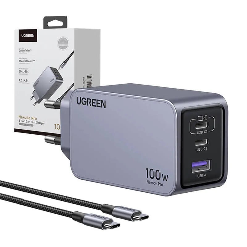 Ładowarka Sieciowa UGREEN Nexode Pro 100W USB-A 2XUSB-C - Szara