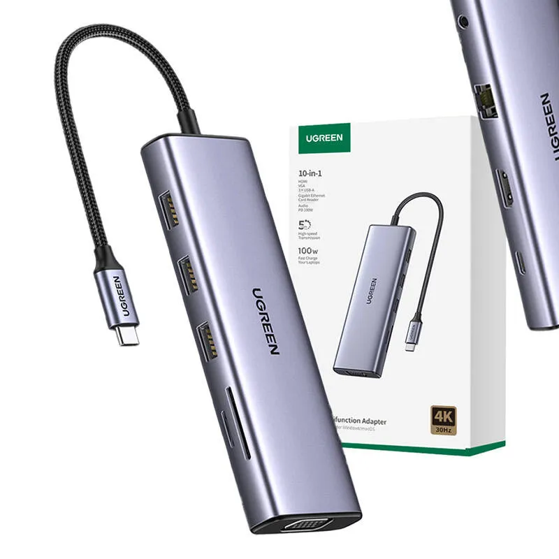 Hub USB UGREEN Revodok CM498 10-PORTOWY USB-C 100W - Szary