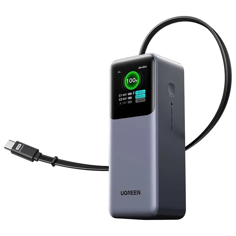 Powerbank UGREEN PB726 20000mAh 165W USB-C Ze Zwijanym Kablem - Szary