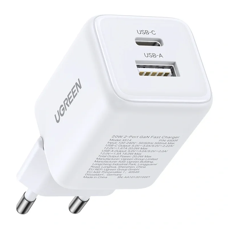 Ładowarka Sieciowa UGREEN X514 USB+USB-C GaN 20W - Biała