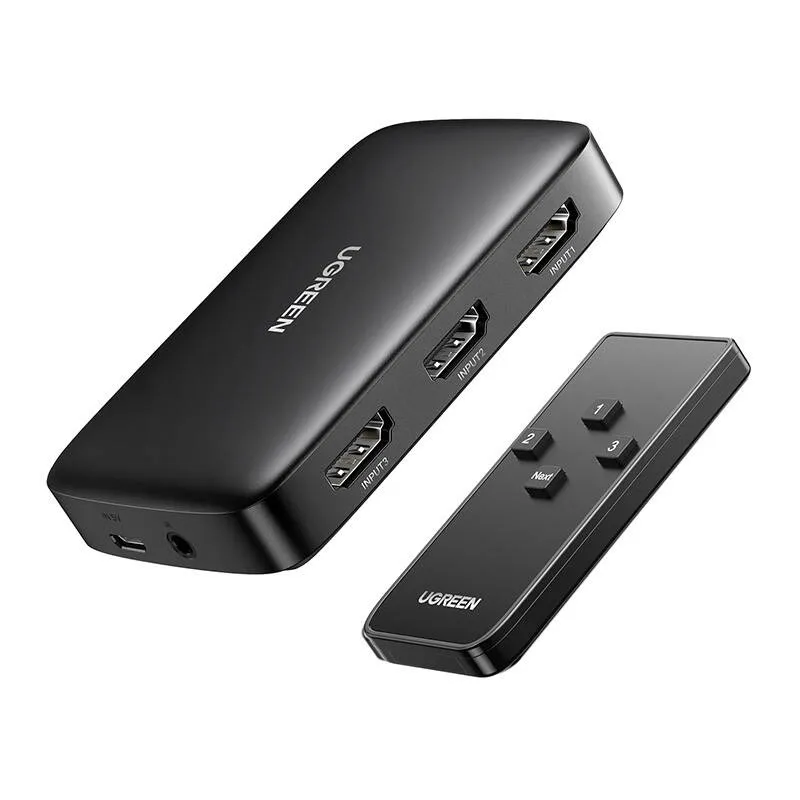 Przełącznik HDMI UGREEN CM332 3x1 Z Pilotem - Czarny