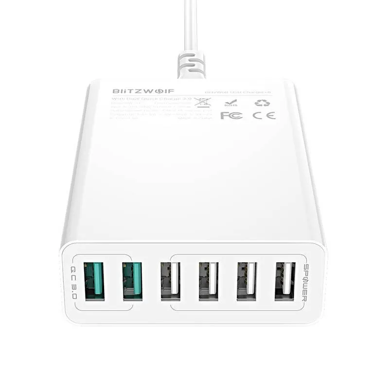 Ładowarka Sieciowa BLITZWOLF BW-S15 60W 6XUSB-A - Biała