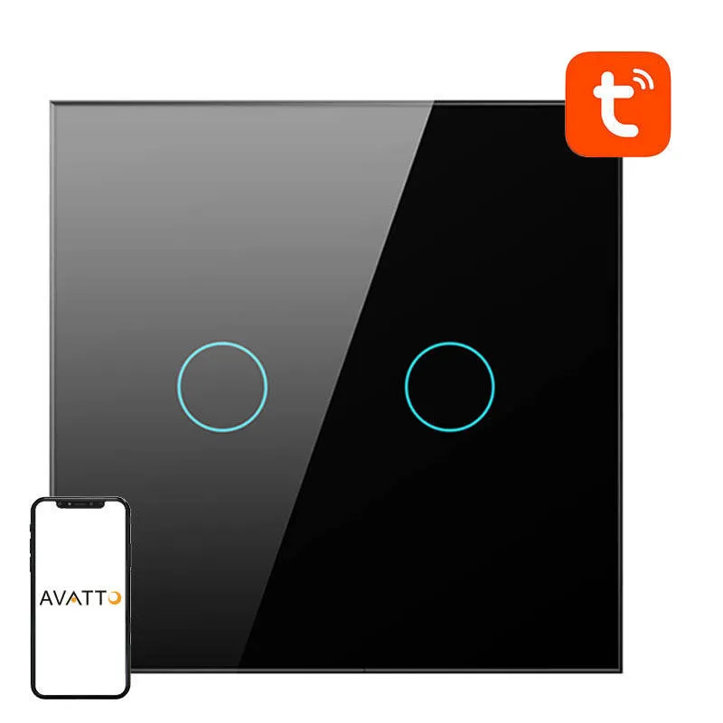 Włącznik Światła AVATTO TS02-EU-B2 Wi-Fi 2-PRZYCISKI - Czarny