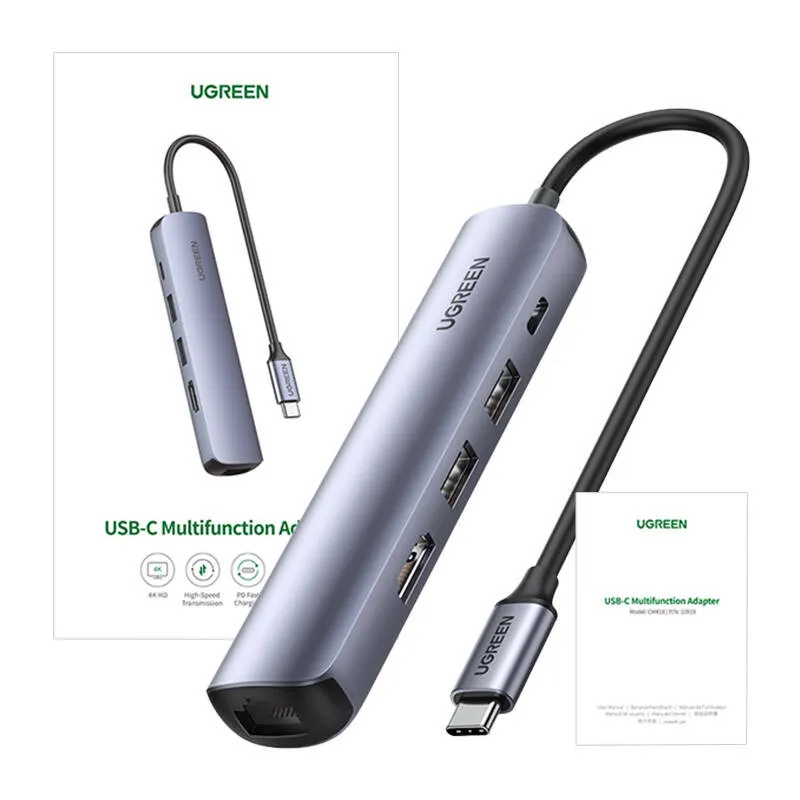 Hub USB-C UGREEN CM418 5w1 Z HDMI 4K I Ładowaniem PD 100W - Szary