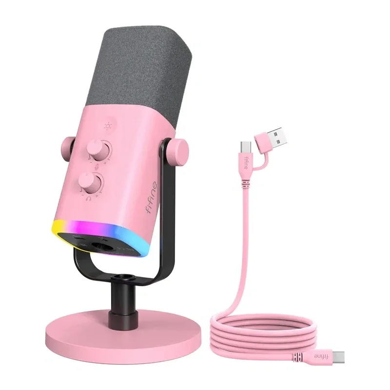 Mikrofon Gamingowy FIFINE AM8 USB-C/XLR RGB - Różowy