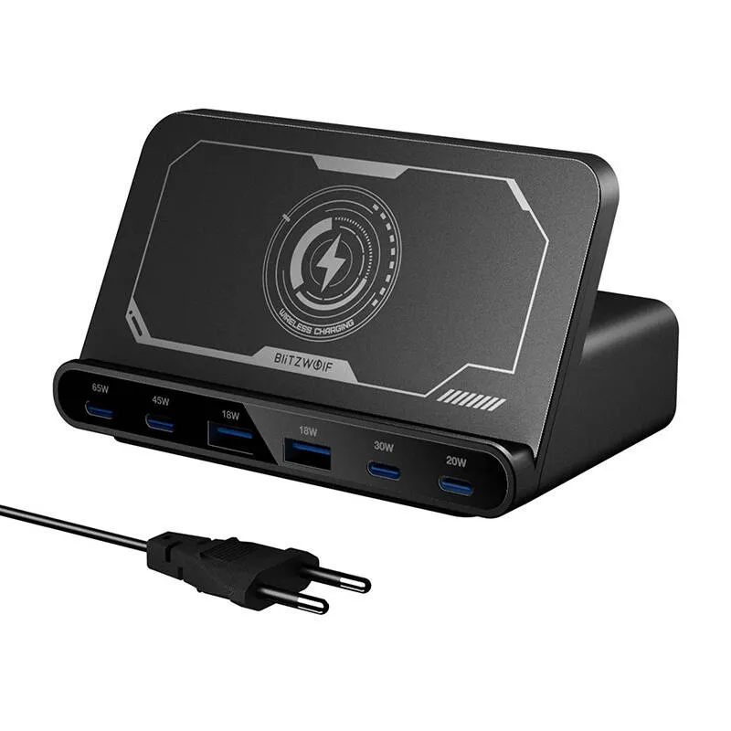 Ładowarka Sieciowa BLITZWOLF BW-S27 160W 6 Portów Qi 15W - Czarna