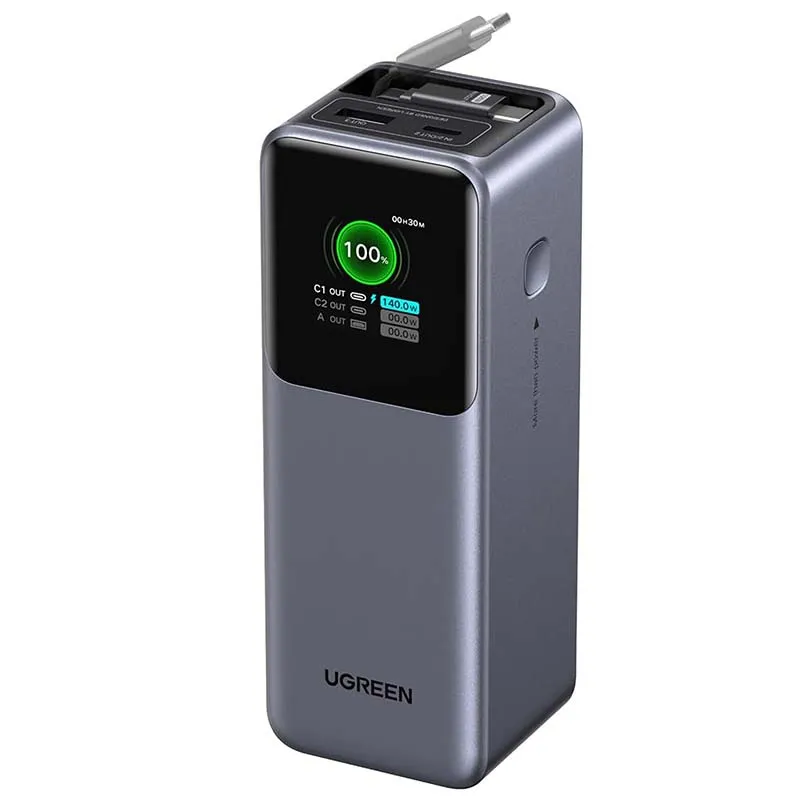 Powerbank UGREEN PB726 20000mAh 165W USB-C Ze Zwijanym Kablem - Szary