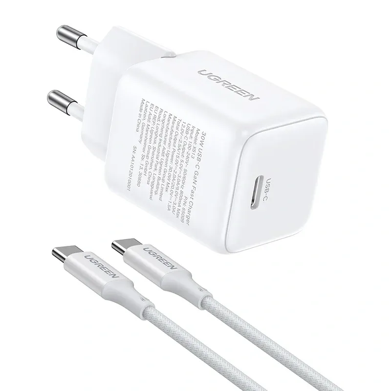 Ładowarka Sieciowa UGREEN X513 GaN 30W USB-C Z Kablem - Biała