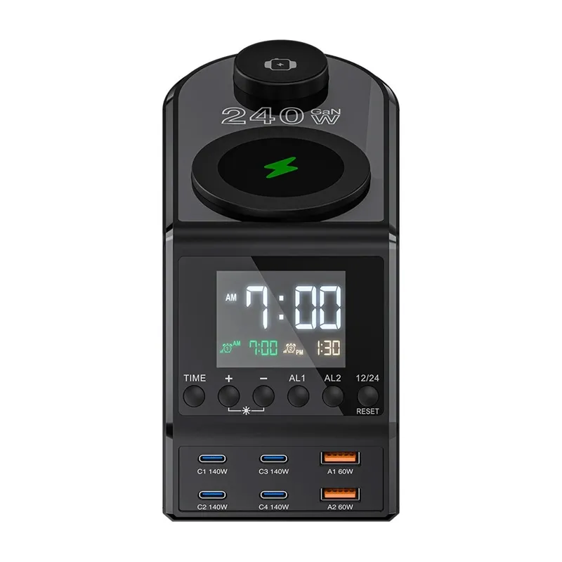Budzik BLITZWOLF BW-FW10 Z Ładowarką 240W 2XUSB-A 4XUSB-C - Czarny