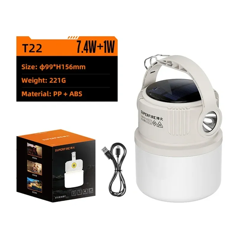 Lampka Kempingowa SUPERFIRE T22 90 Lm Z Panelem Słonecznym