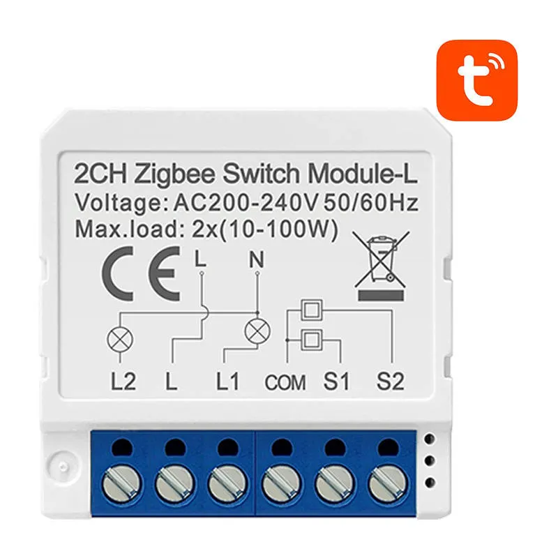 Przełącznik Dopuszkowy AVATTO LZWSM16-W2 Zigbee 2-KANAŁOWY - Biały