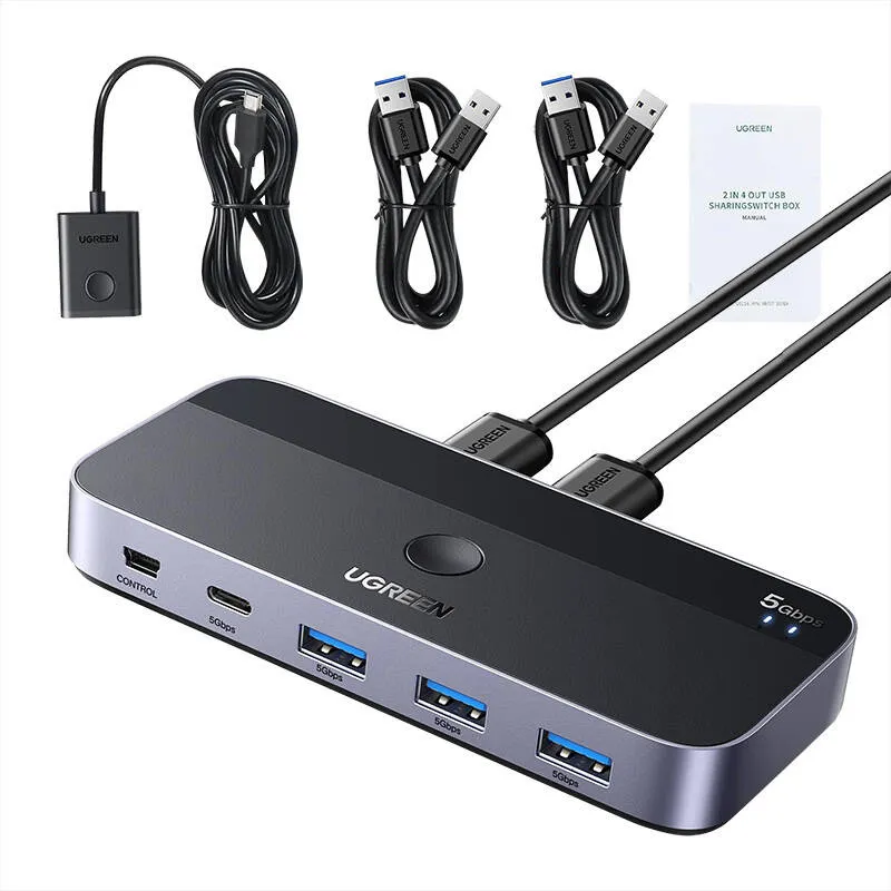 Przełącznik USB UGREEN CM662 USB 3.0 2x4 Porty - Czarny