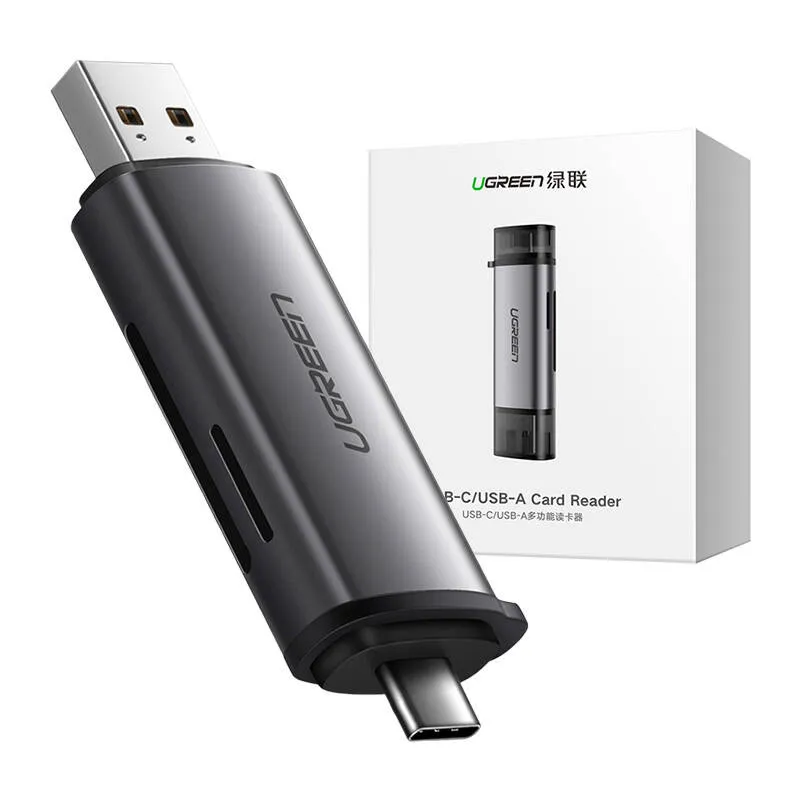 Czytnik Kart UGREEN CM185 SD/MicroSD USB-A/USB-C - Szary