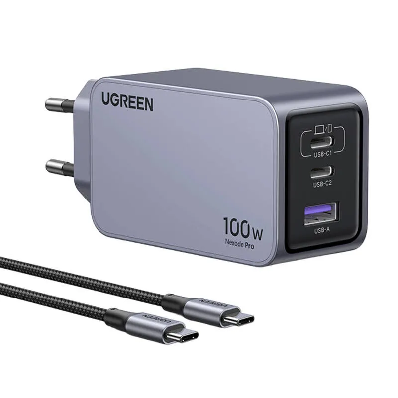 Ładowarka Sieciowa UGREEN Nexode Pro 100W USB-A 2XUSB-C - Szara
