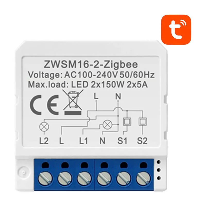 Przekaźnik Dopuszkowy Zigbee AVATTO ZWSM16-W2 2-KANAŁOWY - Biały