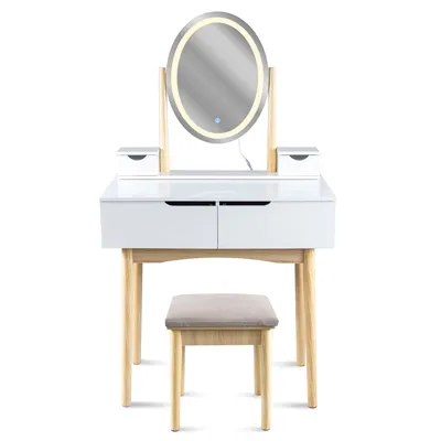 Toaletka Z Taboretem I Owalnym Lustrem LED 39x50cm, 140x80x40cm