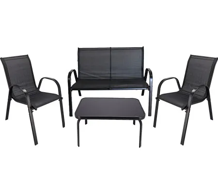 Zestaw Mebli Ogrodowych FIESTA, Sofa 70x115x67cm + 2 Krzesła 54x70x92cm + Stół Prostokątny 71x53x37cm - Czarny