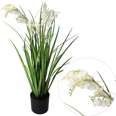 Trawa Z Białymi Kwiatami W Doniczce 75cm, Ziel-Biały